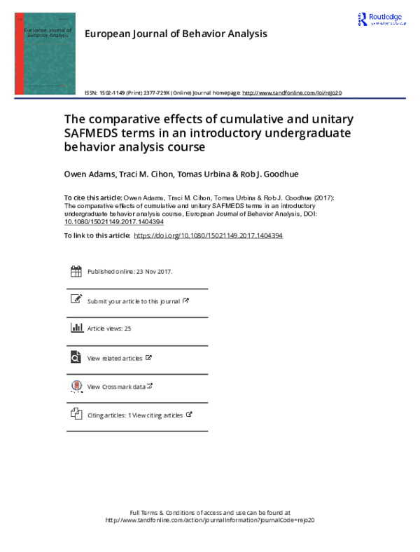 (PDF) The comparative effects of cumulative and unitary SAFMEDS terms ...