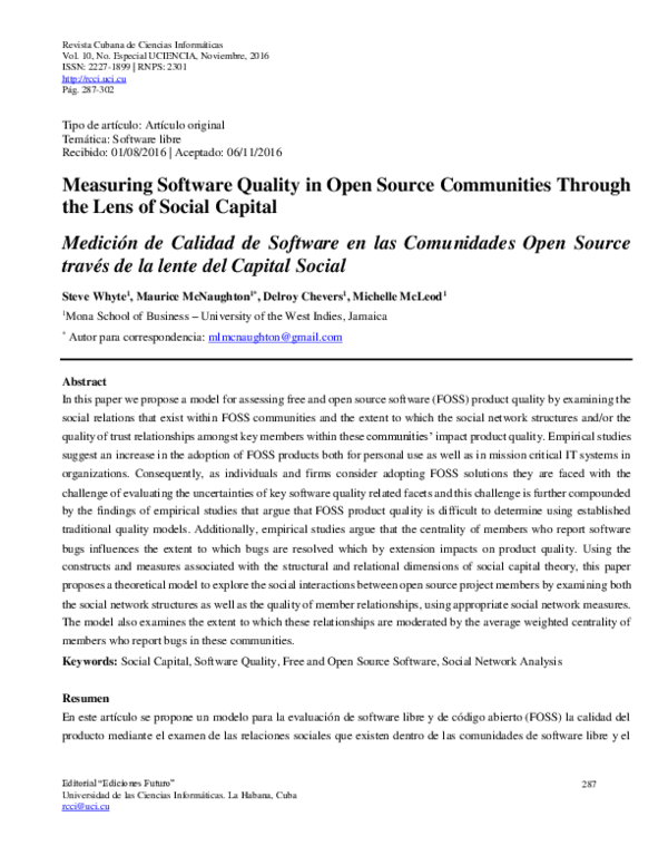 (PDF) Measuring Software Quality in Open Source Communities Through the ...