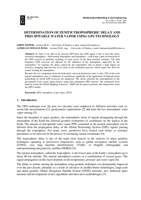 (PDF) Determination of Zenith Tropospheric Delay and Precipitable Water ...