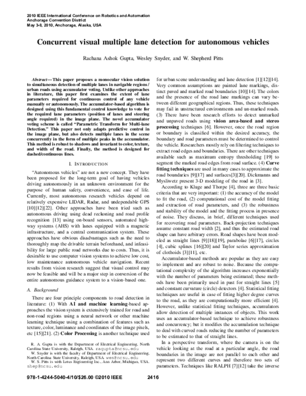 (PDF) Concurrent visual multiple lane detection for autonomous vehicles