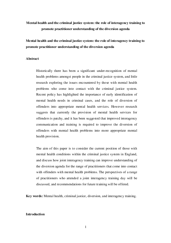 (PDF) Mental health and the criminal justice system: The role of ...