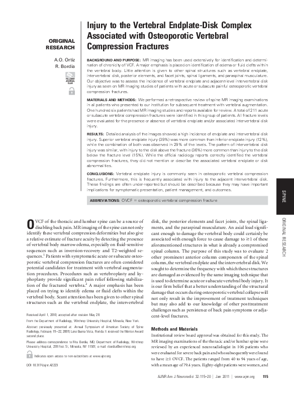 (PDF) Injury to the Vertebral Endplate-Disk Complex Associated with ...