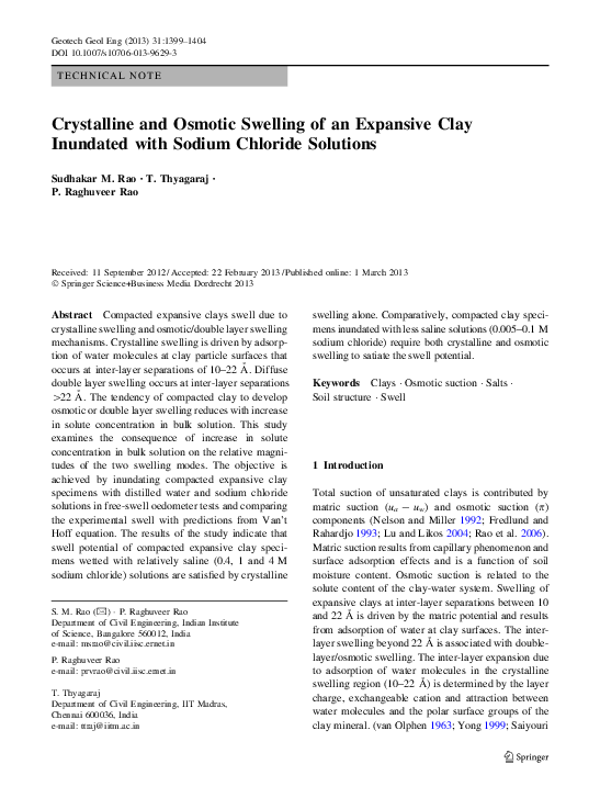 (PDF) Crystalline and Osmotic Swelling of an Expansive Clay Inundated ...