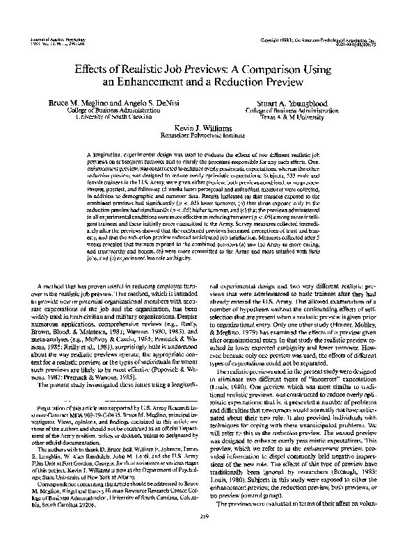 (PDF) Effects of realistic job previews: A comparison using an ...