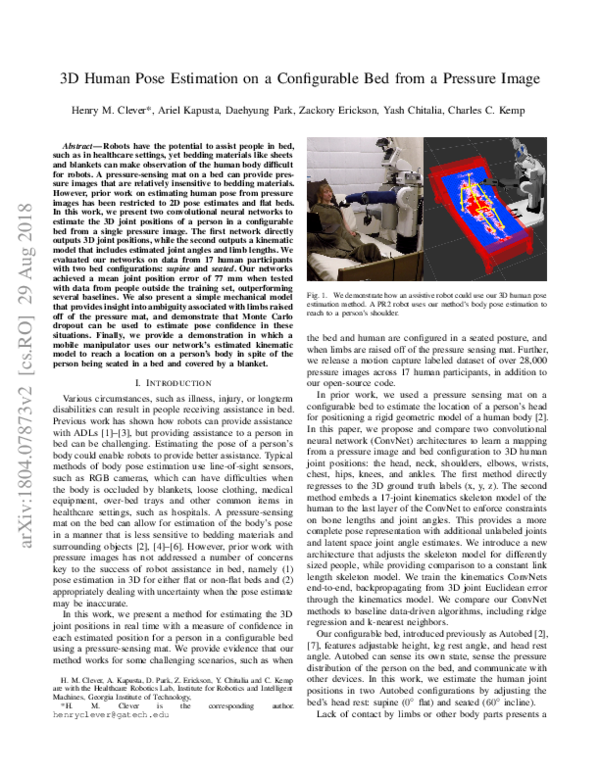 (PDF) 3D Human Pose Estimation on a Configurable Bed from a Pressure Image