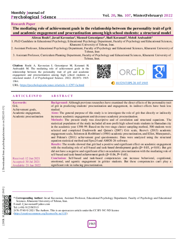 (PDF) The mediating role of achievement goals in the relationship ...