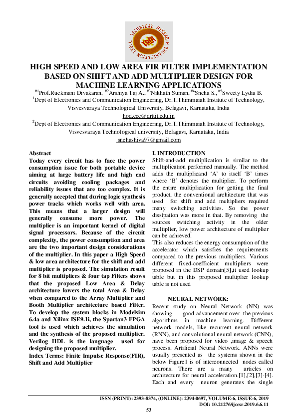 (PDF) High Speed and Low Area Fir Filter Implementation Based on Shift ...