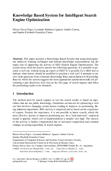 (PDF) Knowledge Based System for Intelligent Search Engine Optimization