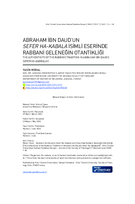 (PDF) Abraham İbn Daud’un Sefer Ha-Kabala İsimli Eserinde Rabbani ...