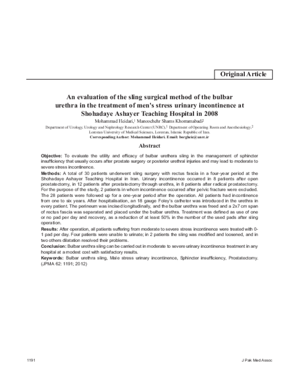 (PDF) An evaluation of the sling surgical method of the bulbar urethra ...