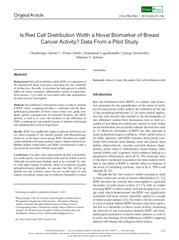 (PDF) Is Red Cell Distribution Width a Novel Biomarker of Breast Cancer ...