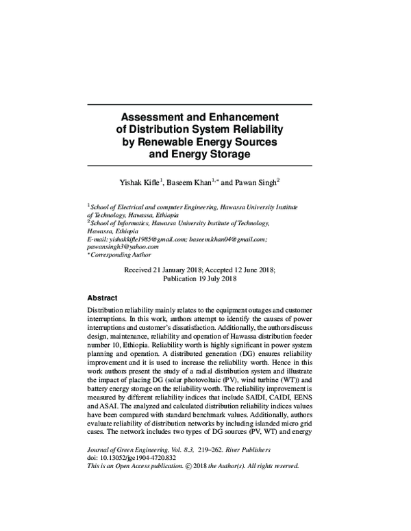 (PDF) Assessment and Enhancementof Distribution System Reliabilityby ...