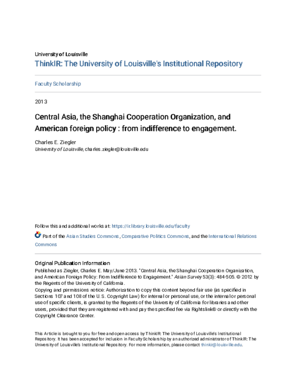 (PDF) Central Asia, the Shanghai Cooperation Organization, and American ...