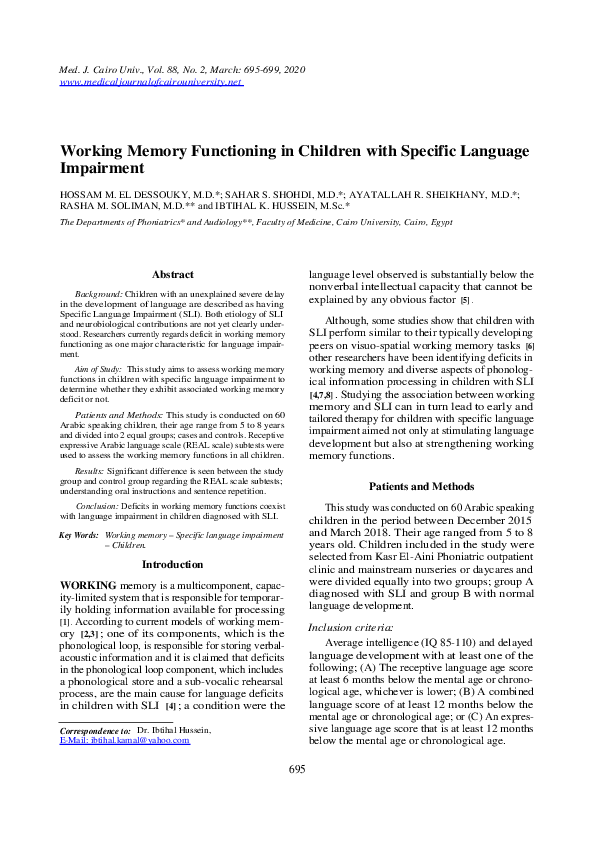 (PDF) Working Memory Functioning in Children with Specific Language ...