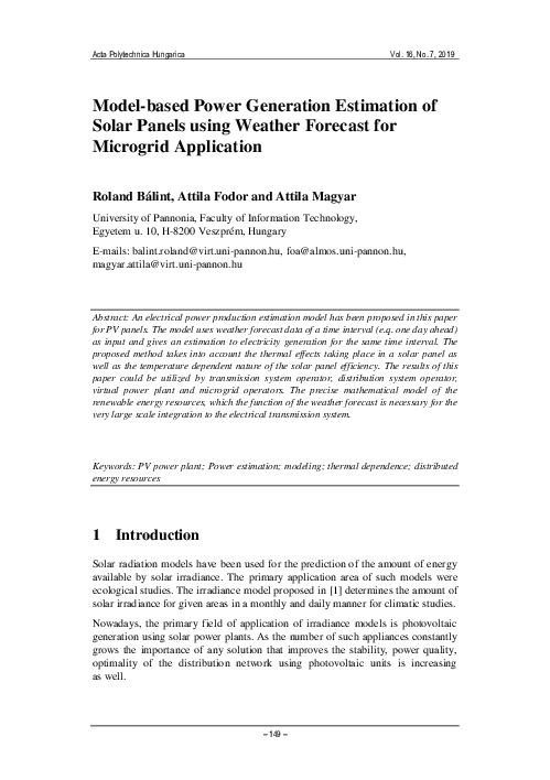 (PDF) Model-based Power Generation Estimation of Solar Panels using ...