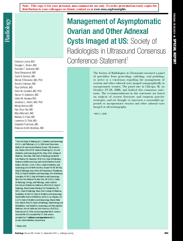 (PDF) Management of Asymptomatic Ovarian and Other Adnexal Cysts Imaged ...