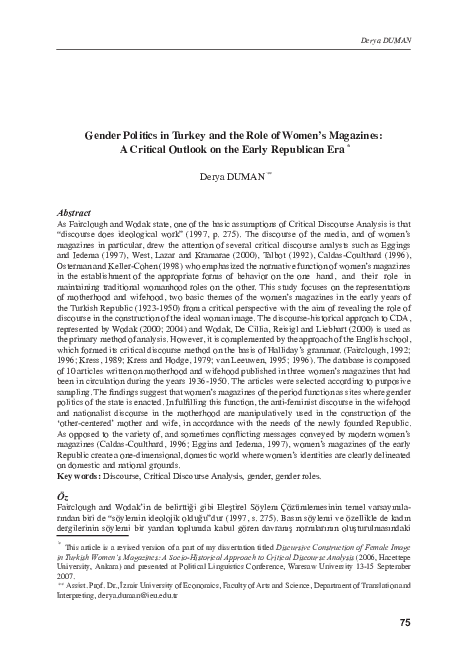 (PDF) Gender politics in Turkey and the role of women's magazines: a ...