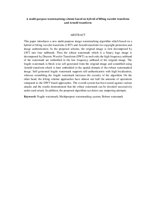 (PDF) A multi-purpose watermarking scheme based on hybrid of lifting ...