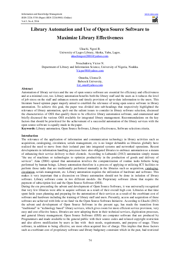 (PDF) Library automation and use of open source software to maximize ...