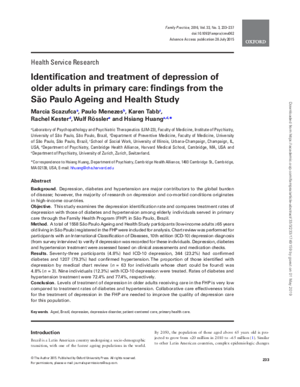 (PDF) Identification and treatment of depression of older adults in ...
