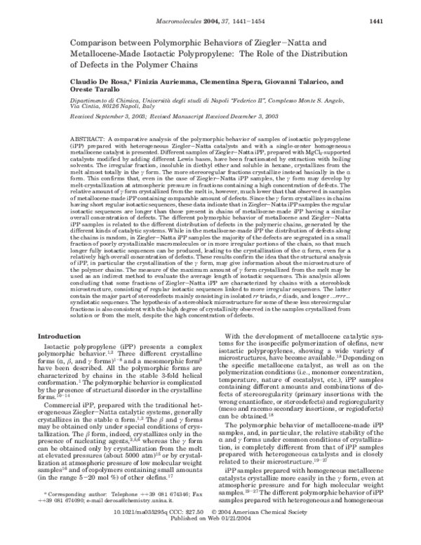(PDF) Comparison between Polymorphic Behaviors of Ziegler-Natta and ...