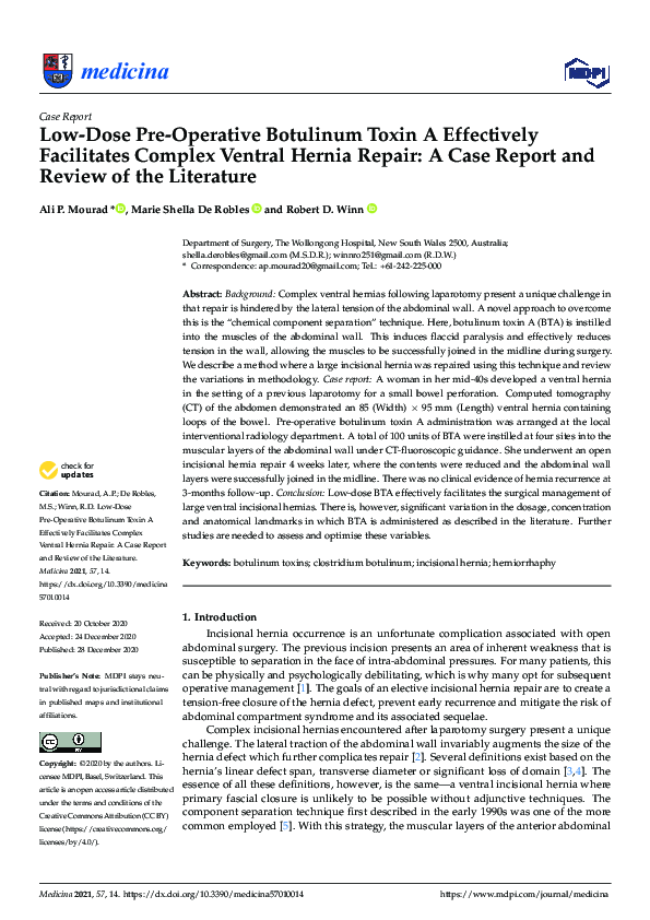 (PDF) Low-Dose Pre-Operative Botulinum Toxin A Effectively Facilitates ...