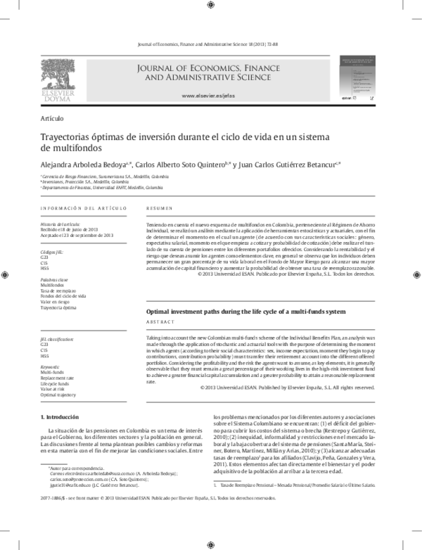 Trayectorias ptimas De Inversiin Durante El Ciclo De Vida En Un Sistema De Multifondos (Optimal Investment Paths During the Life Cycle of a Multi-Funds System)