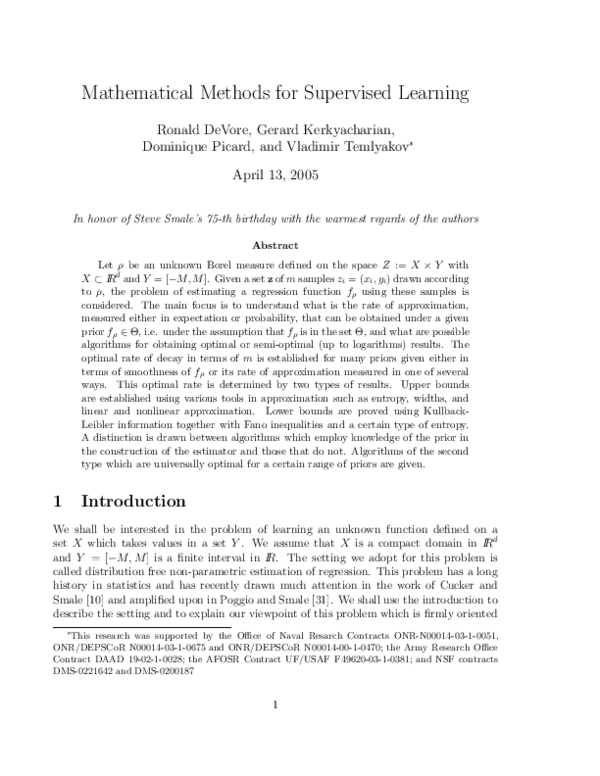 (PDF) On Mathematical Methods for Supervised Learning