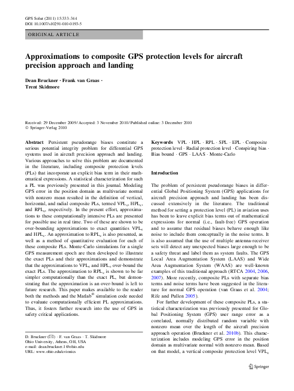 (PDF) Approximations to composite GPS protection levels for aircraft ...