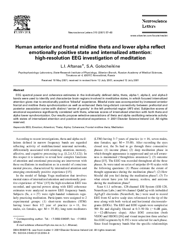 (PDF) Human anterior and frontal midline theta and lower alpha reflect ...