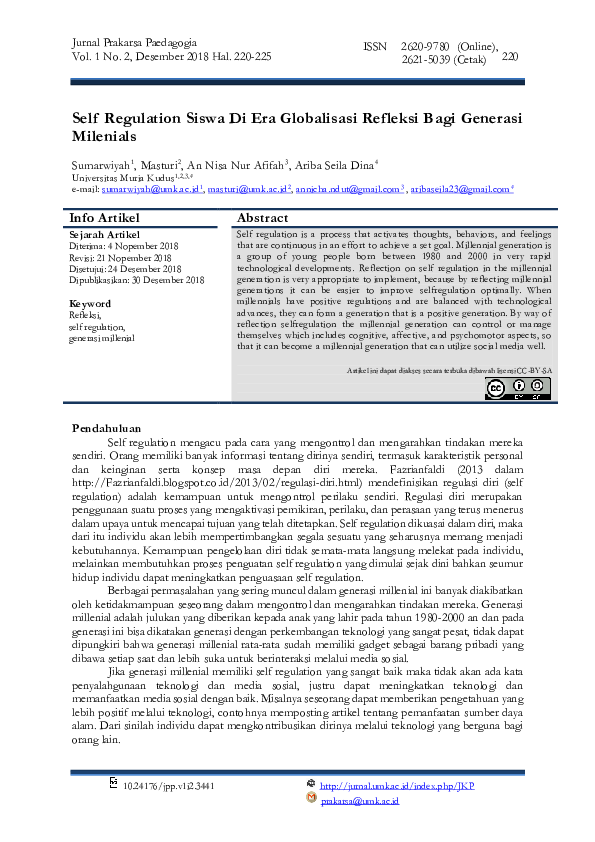 (PDF) Self Regulation Siswa Di Era Globalisasi Refleksi Bagi Generasi