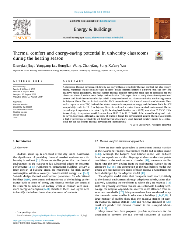 (PDF) Thermal comfort and energy-saving potential in university ...