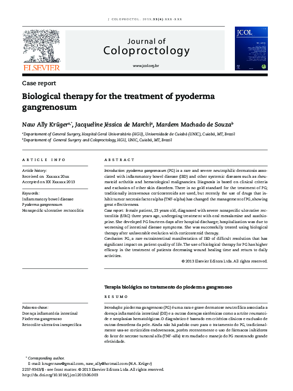 (PDF) Biological therapy for the treatment of pyoderma gangrenosum
