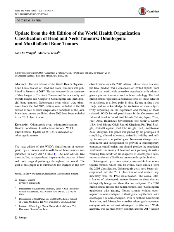 (PDF) Update from the 4th Edition of the World Health Organization ...