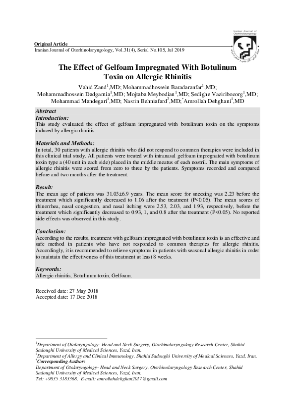 (PDF) The Effect of Gelfoam Impregnated With Botulinum Toxin on
