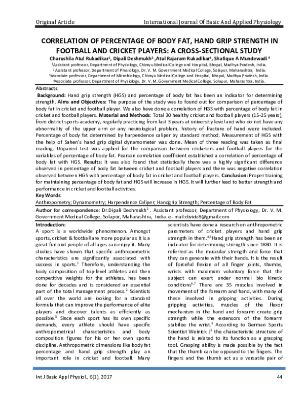 (PDF) Correlation of Percentage of Body Fat, Hand Grip Strength in