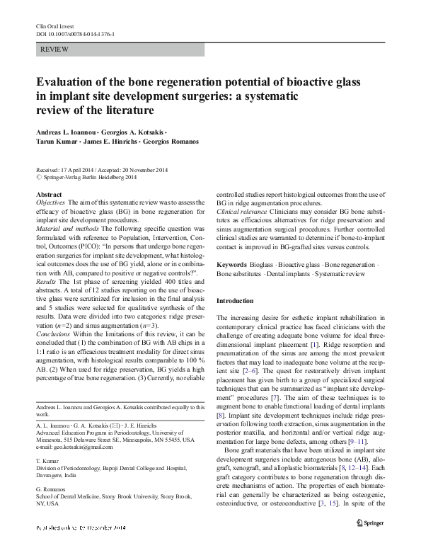 (PDF) Evaluation of the bone regeneration potential of bioactive glass ...