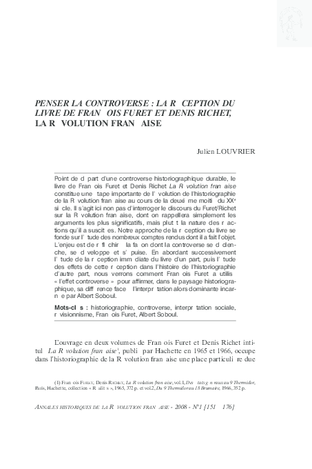 (PDF) Penser la controverse. La réception du livre de François Furet et ...