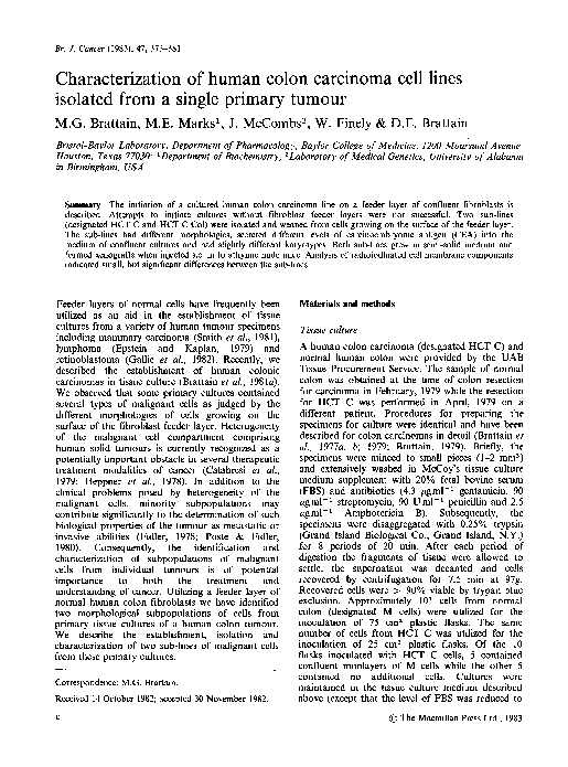 (PDF) Characterization of human colon carcinoma cell lines isolated ...