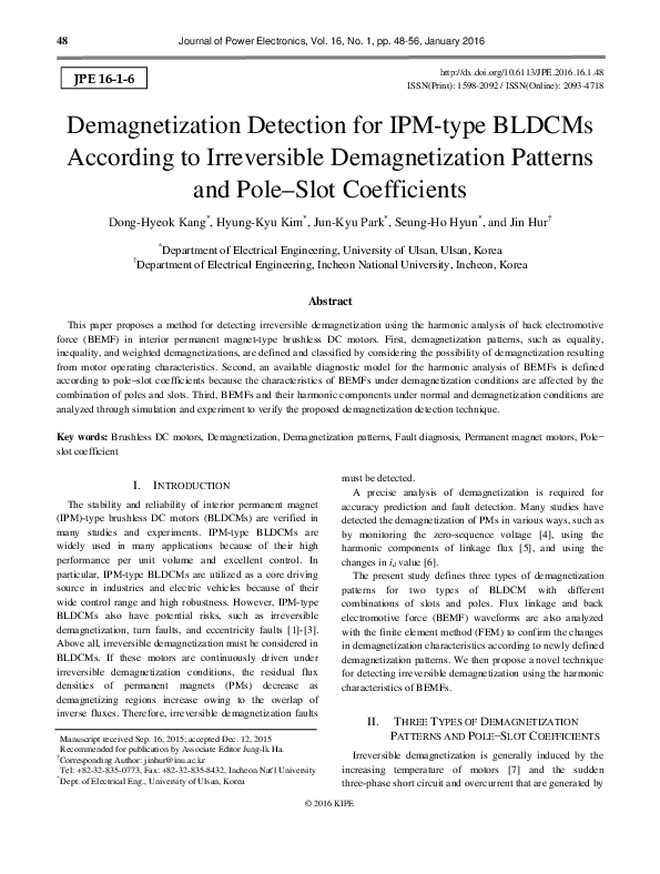 (PDF) Demagnetization Detection for IPM-type BLDCMs According to ...