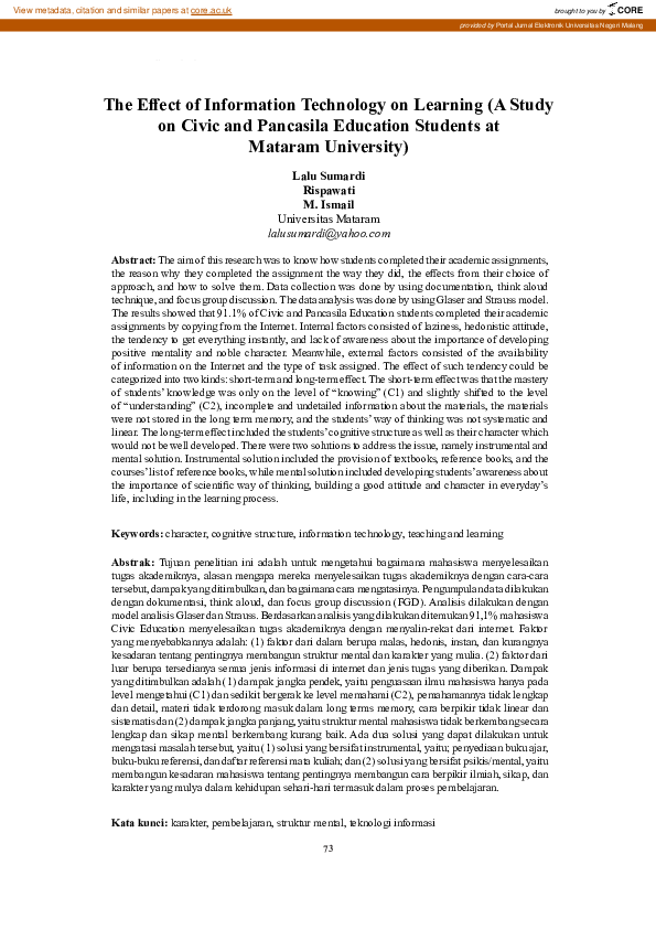 (PDF) The Effect of Information Technology on Learning (A Study on ...