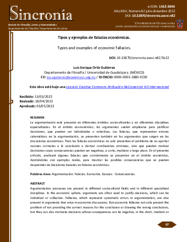 (PDF) Tipos y ejemplos de falacias económicas. Types and examples of ...