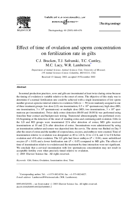(PDF) Effect of time of ovulation and sperm concentration on ...