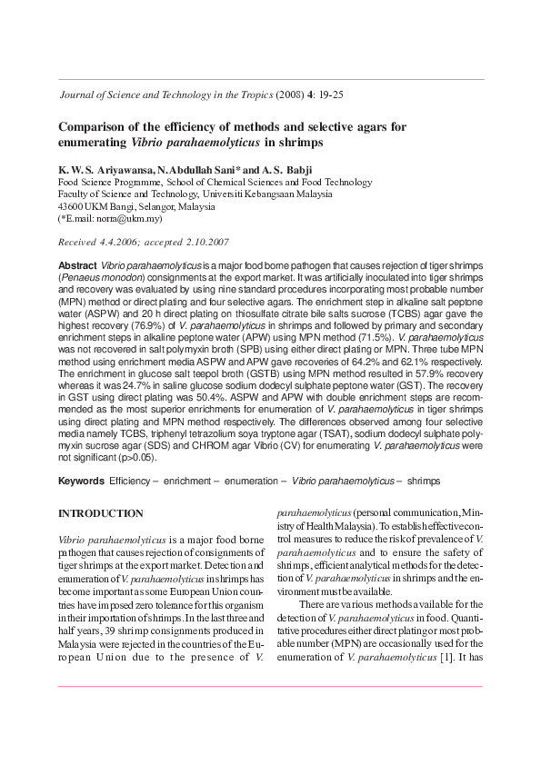 (PDF) Comparison of the efficiency of methods and selective agars for ...