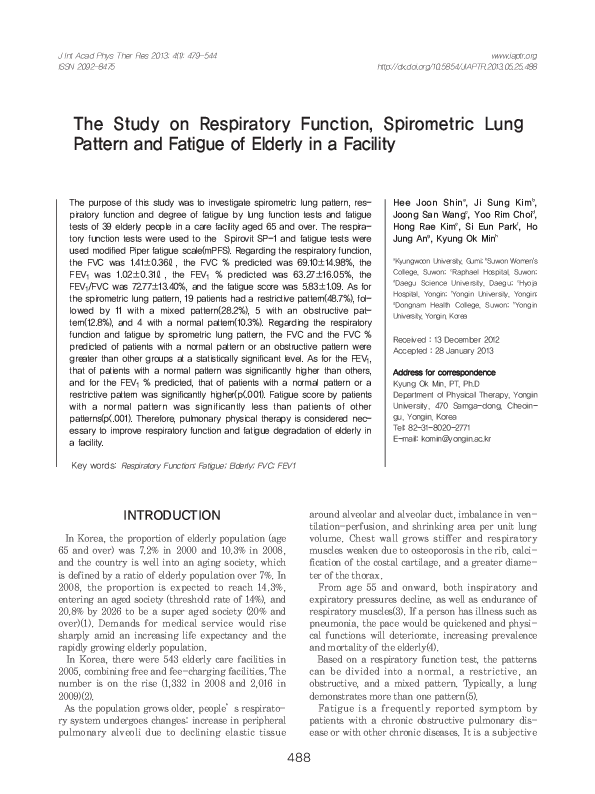 (PDF) The Study on Respiratory Function, Spirometric Lung Pattern and