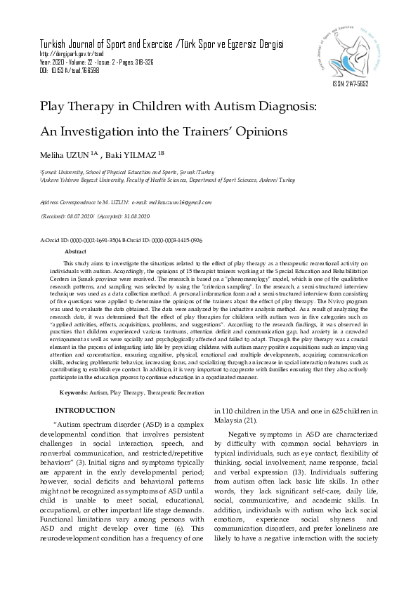 (PDF) Play Therapy in Children with Autism Diagnosis: An Investigation ...