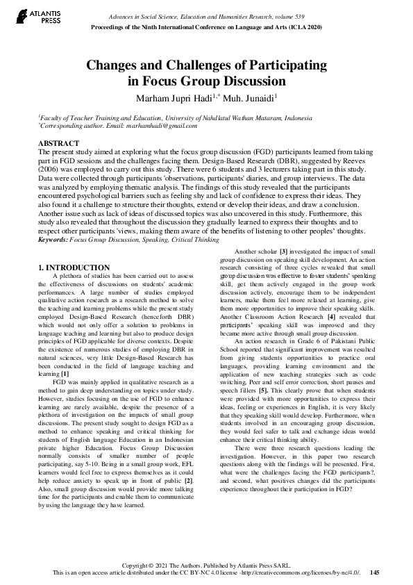 (PDF) Changes and Challenges of Participating in Focus Group Discussion