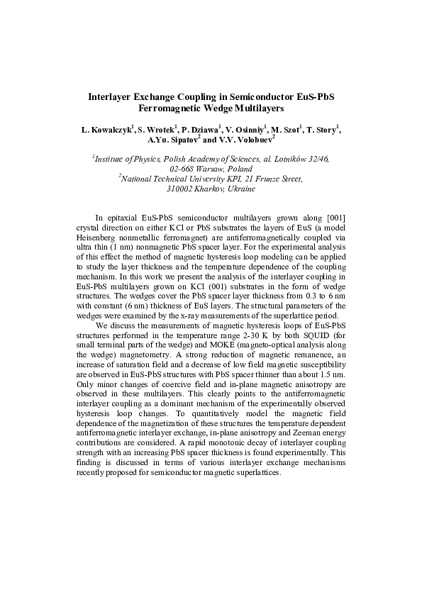 (PDF) Interlayer Exchange Coupling in Semiconductor EuS-PbS ...