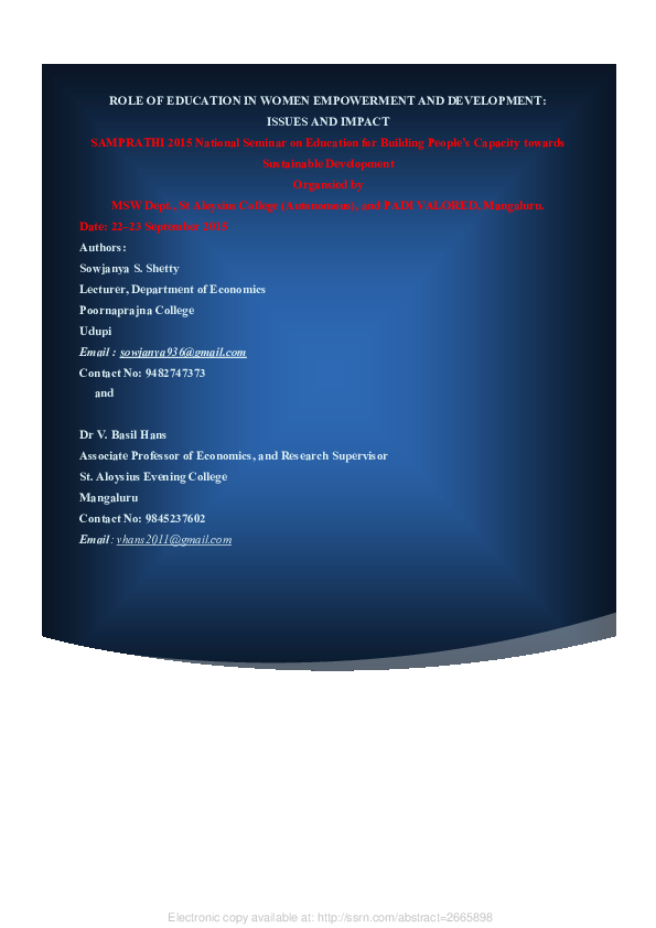 (PDF) Role of Education in Women Empowerment and Development: Issues ...