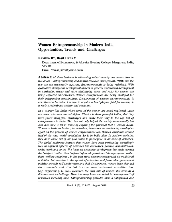 (PDF) Women Entrepreneurship in Modern India Opportunities, Trends and ...